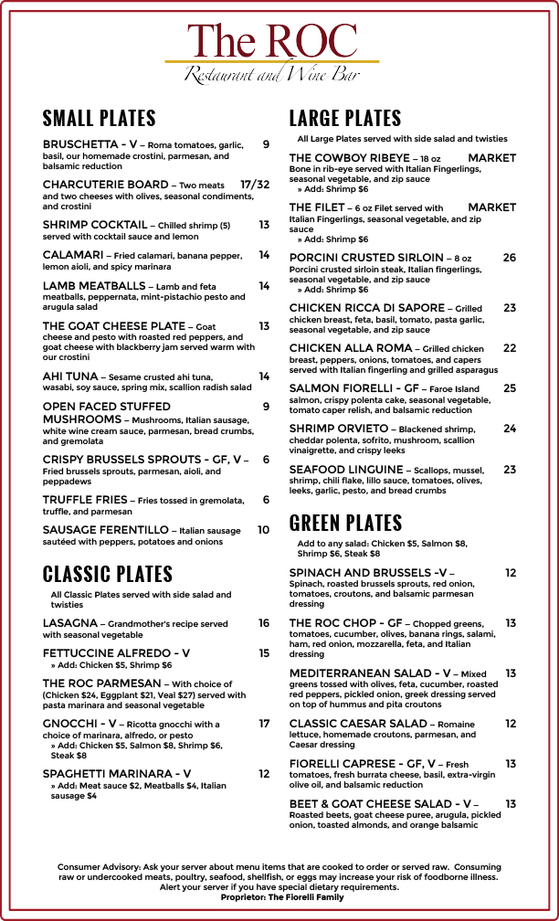 The ROC Menu 2019 Fiorelli's Fiorelli's