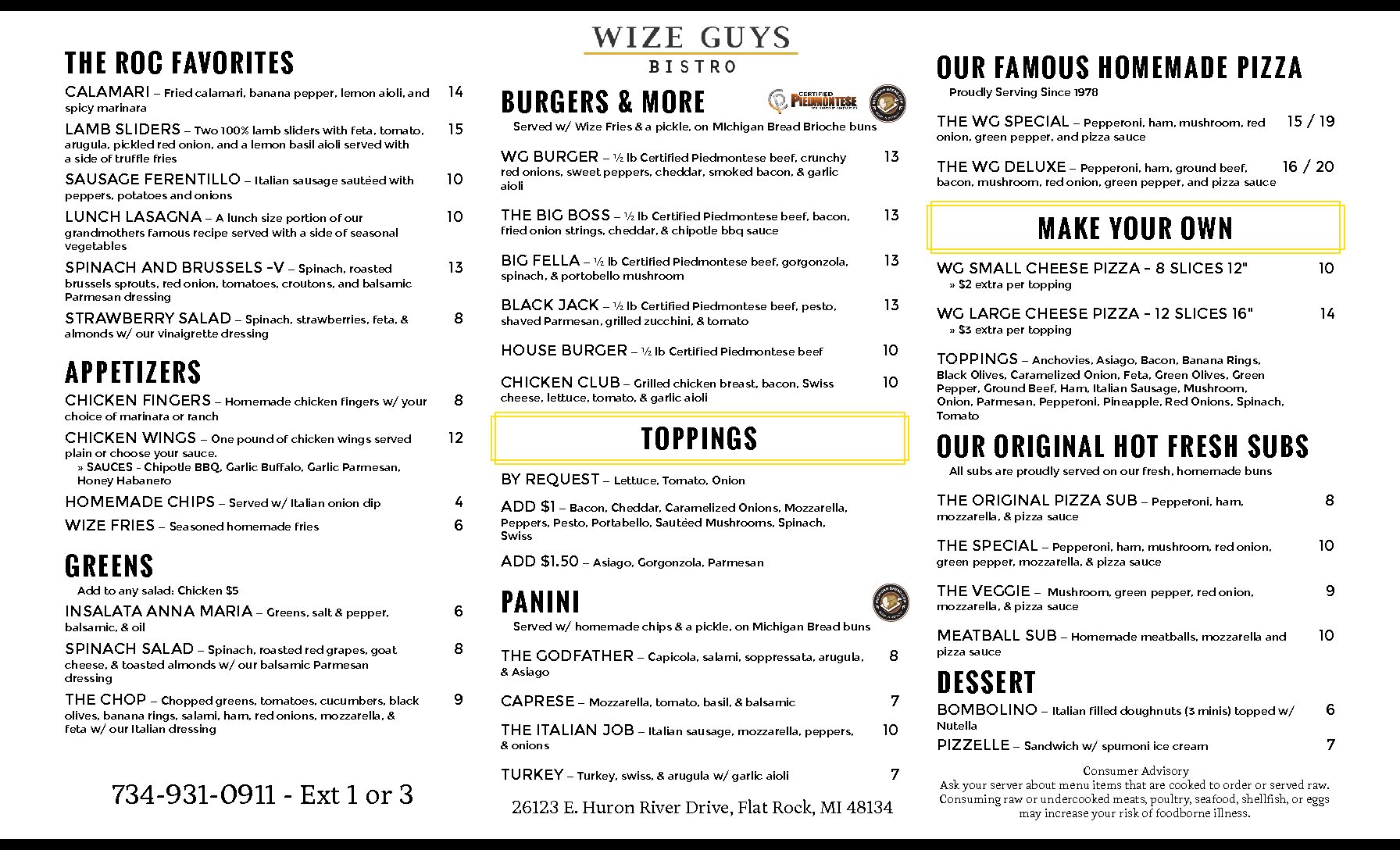 3-17-2020 TOGO Menu - Fiorelli's | Fiorelli's